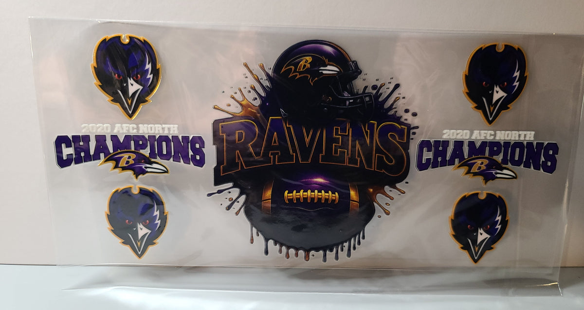Black and Purple Pro Football Ravens Mascot UV DTF 16oz Cup Wrap Design 3 – Ready to Apply