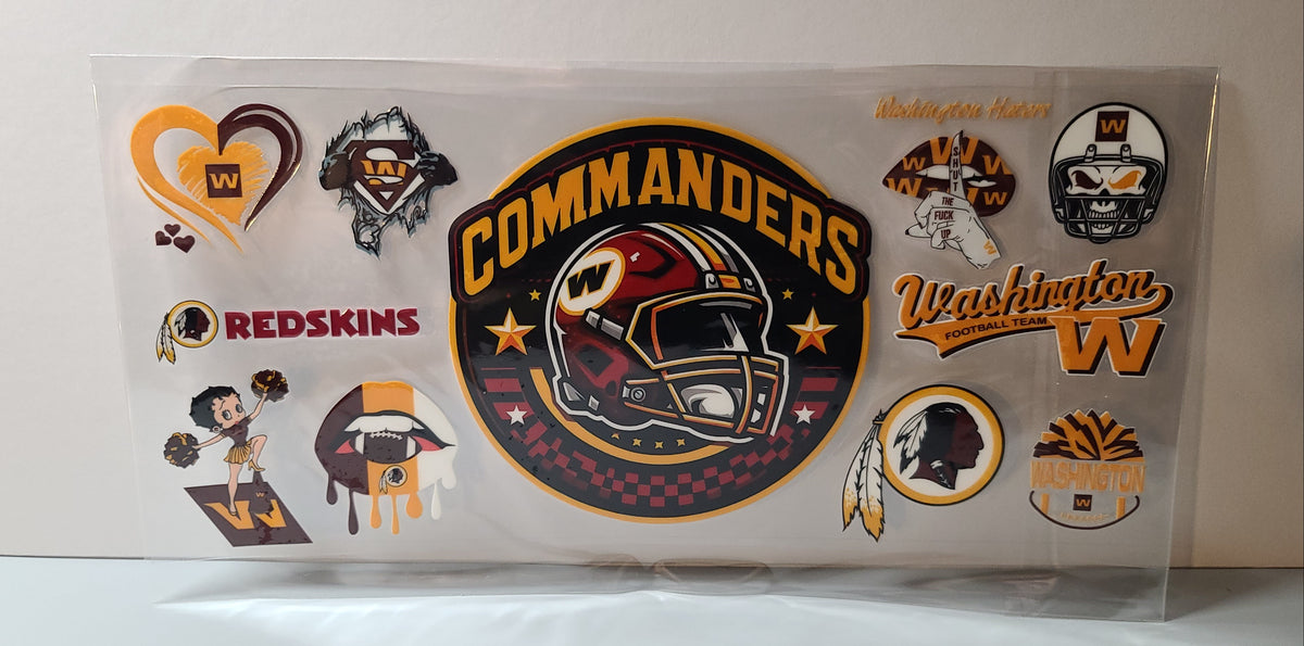 Burgundy and Gold Pro Football Commanders Mascot UV DTF 16oz Cup Wrap Design 2 – Ready to Apply
