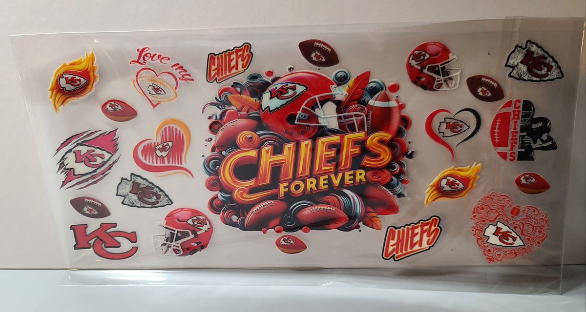 Red and Gold Pro Football Arrowhead Chiefs Mascot UV DTF 16oz Cup Wrap – Ready to Apply