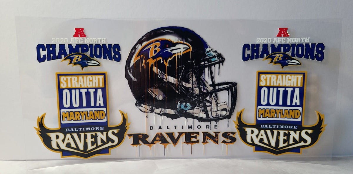 Black and Purple Pro Football Ravens Mascot UV DTF 16oz Cup Wrap Design 4 – Ready to Apply