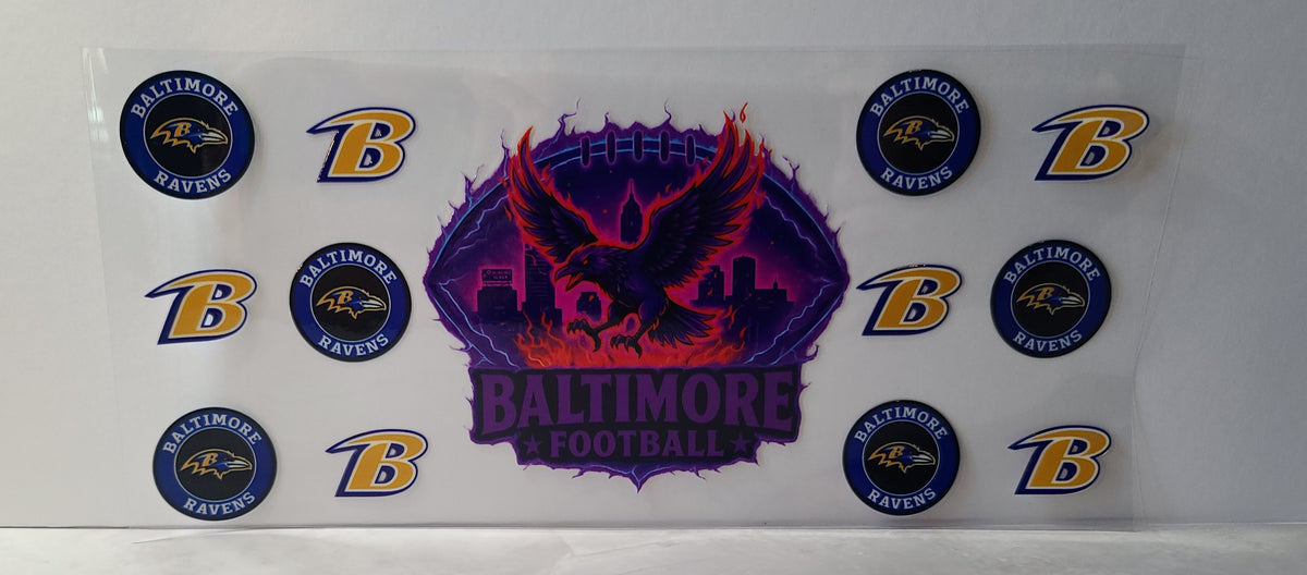 Black and Purple Pro Football Ravens Mascot UV DTF 16oz Cup Wrap Design 6 – Ready to Apply