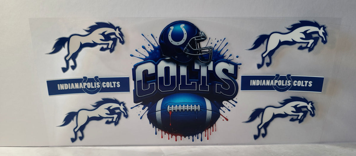 Royal Blue and White Pro Football Colts Mascot UV DTF 16oz Cup Wrap – Ready to Apply