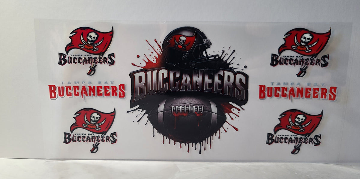 Red and Pewter Pro Football Buccaneers Mascot UV DTF 16oz Cup Wrap – Ready to Apply