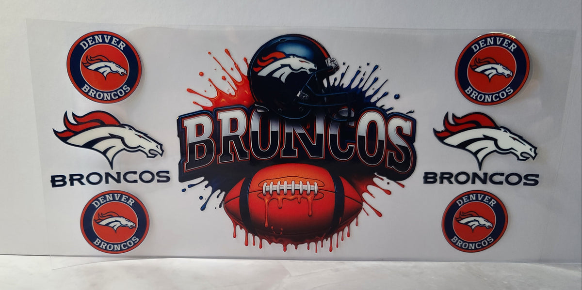 Orange and Navy Blue Pro Football Broncos Mascot UV DTF 16oz Cup Wrap – Ready to Apply