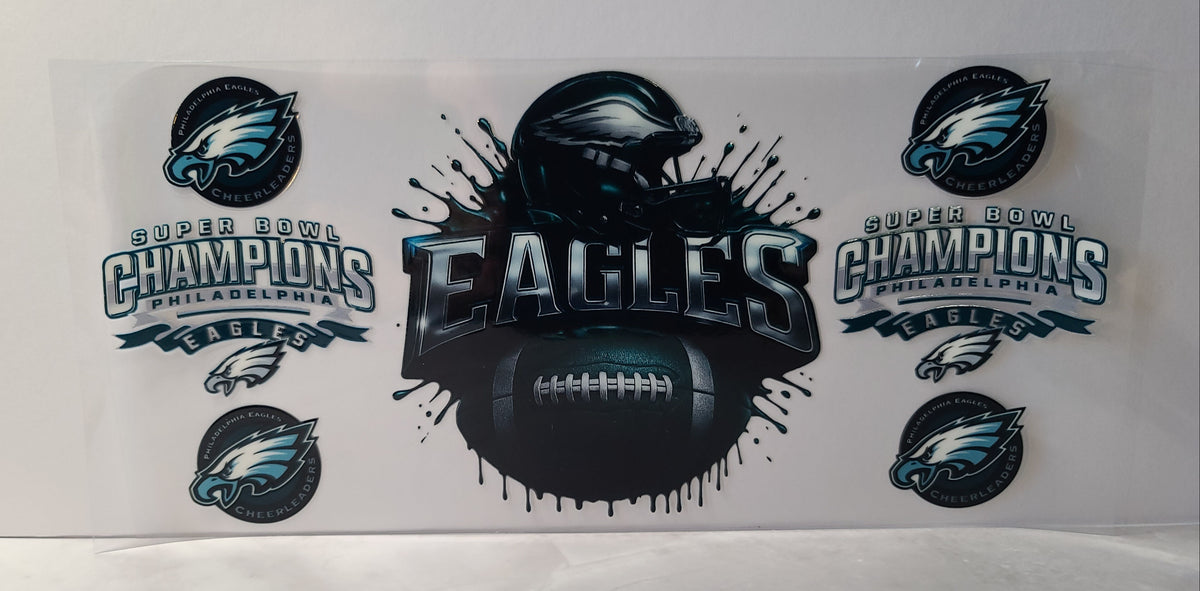 Midnight Green and Silver Pro Football Eagles Mascot UV DTF 16oz Cup Wrap – Ready to Apply
