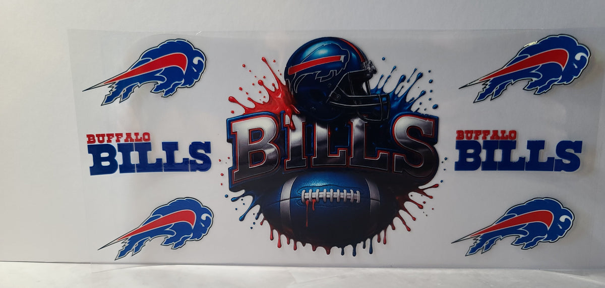 Royal Blue and Red Pro Football Charging Bison Mascot UV DTF 16oz Cup Wrap – Ready to Apply