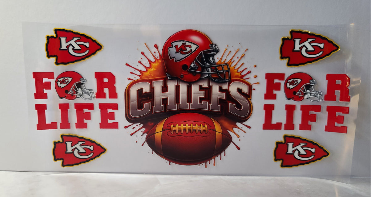 Red and Gold Pro Football Arrowhead Chiefs Mascot UV DTF 16oz Cup Wrap Design 2 – Ready to Apply