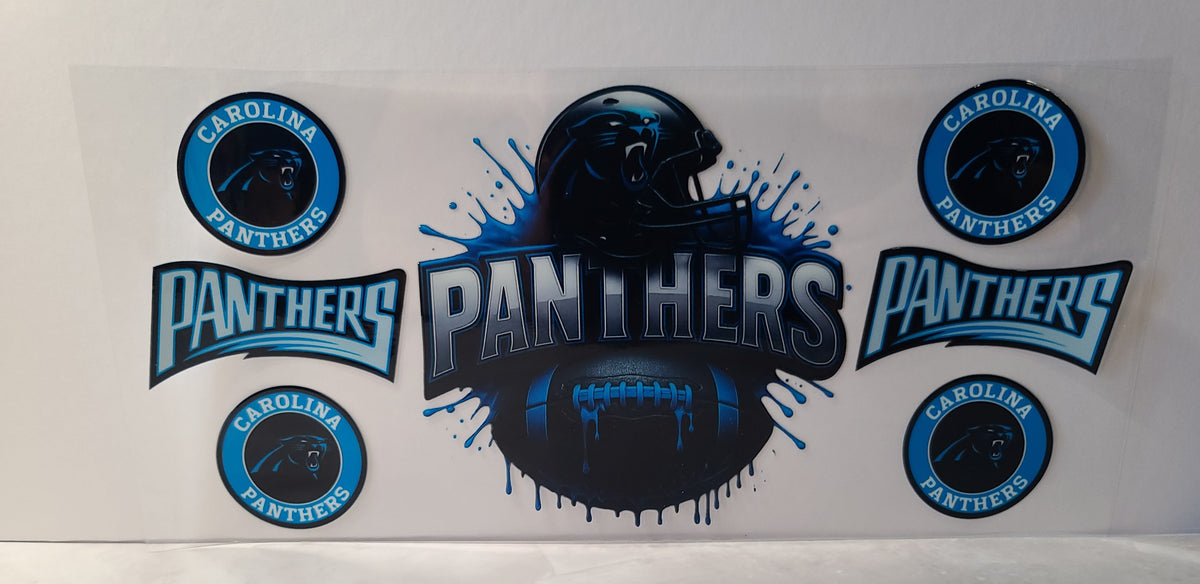 Carolina Blue and Black Football Fan UV DTF 16oz Cup Wrap – Ready to Apply