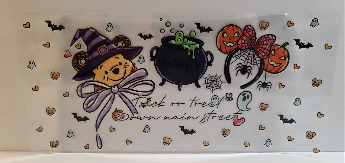Honey-Loving Bear Trick or Treat Halloween UV DTF 16oz Cup Wrap – Ready to Apply