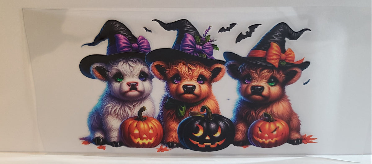 Highland Cow Halloween UV DTF 16oz Cup Wrap – Ready to Apply