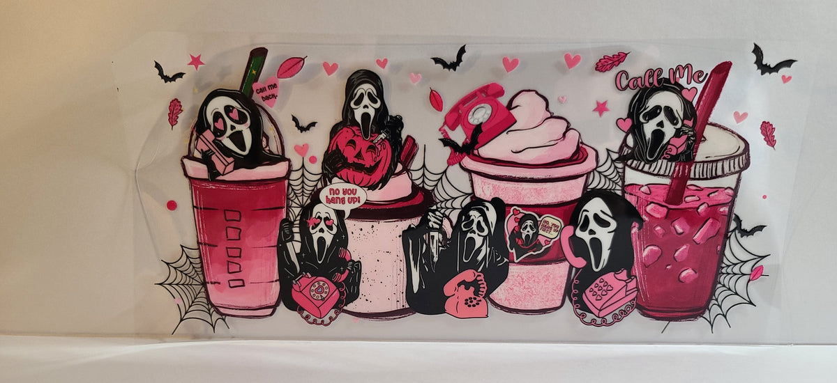 Screaming Ghost Face Coffee Halloween UV DTF 16oz Cup Wrap – Ready to Apply
