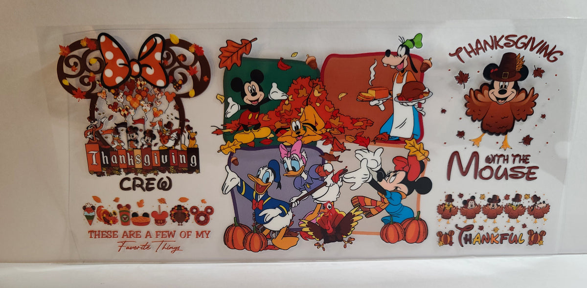 Round-Eared Friends Thanksgiving UV DTF 16oz Cup Wrap Design 2 – Ready to Apply