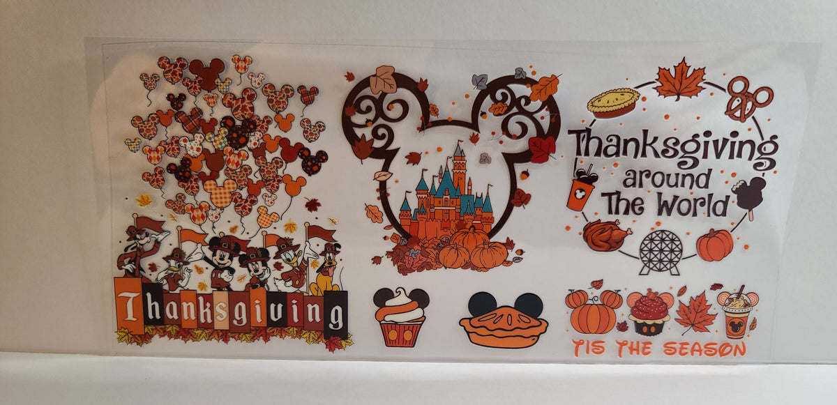 Round-Eared Friends Happy Thanksgiving UV DTF 16oz Cup Wrap Design 4 – Ready to Apply