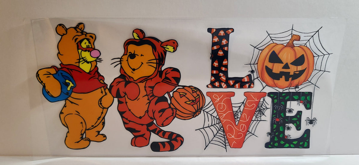 Honey-Loving Bear and Bouncy Striped Tiger Halloween Love UV DTF 16oz Cup Wrap – Ready to Apply
