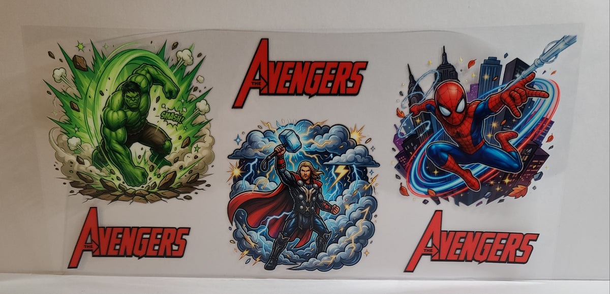 Earth's Mightiest Heroes UV DTF 16oz Cup Wrap – Ready to Apply