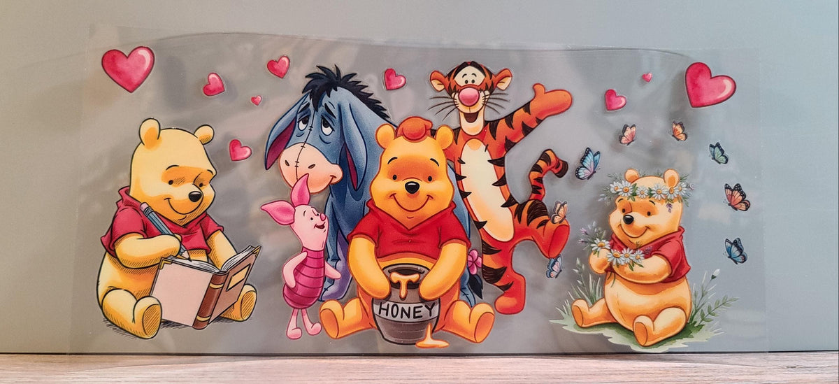 Honey-Loving Bear and Woodland Friends UV DTF 16oz Cup Wrap Design 9 – Ready to Apply