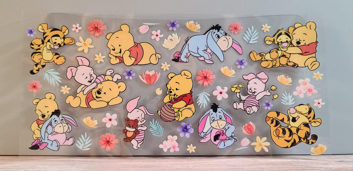 Honey-Loving Bear and Woodland Friends UV DTF 16oz Cup Wrap Design 4 – Ready to Apply