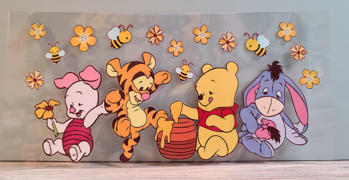 Honey-Loving Bear and Woodland Friends UV DTF 16oz Cup Wrap Design 7 – Ready to Apply