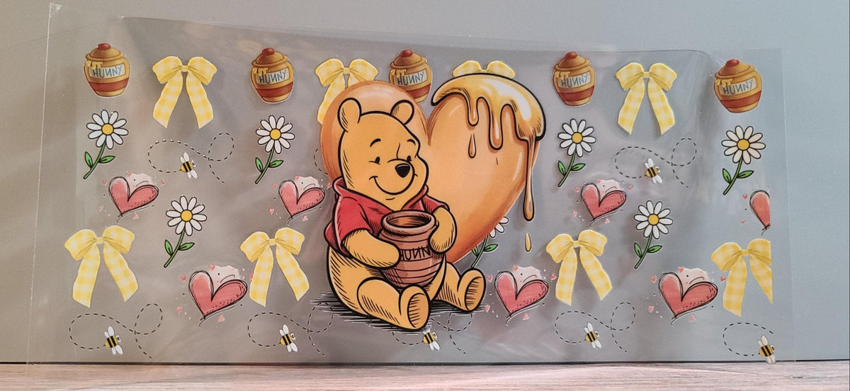 Honey-Loving Bear UV DTF 16oz Cup Wrap Design 7 – Ready to Apply