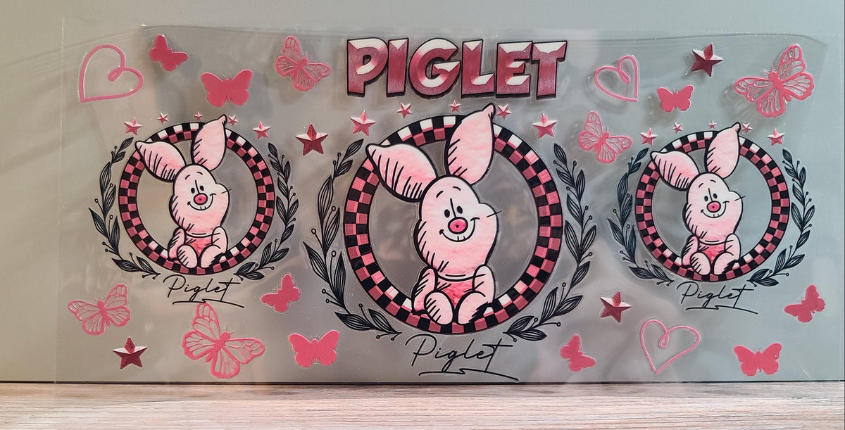 Tiny Pink Piglet Friend UV DTF 16oz Cup Wrap – Ready to Apply