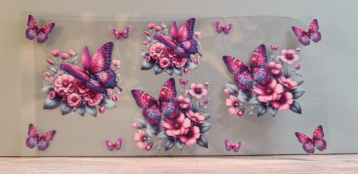 Butterflies & Flowers UV DTF 16oz Cup Wrap Design 11 – Ready to Apply