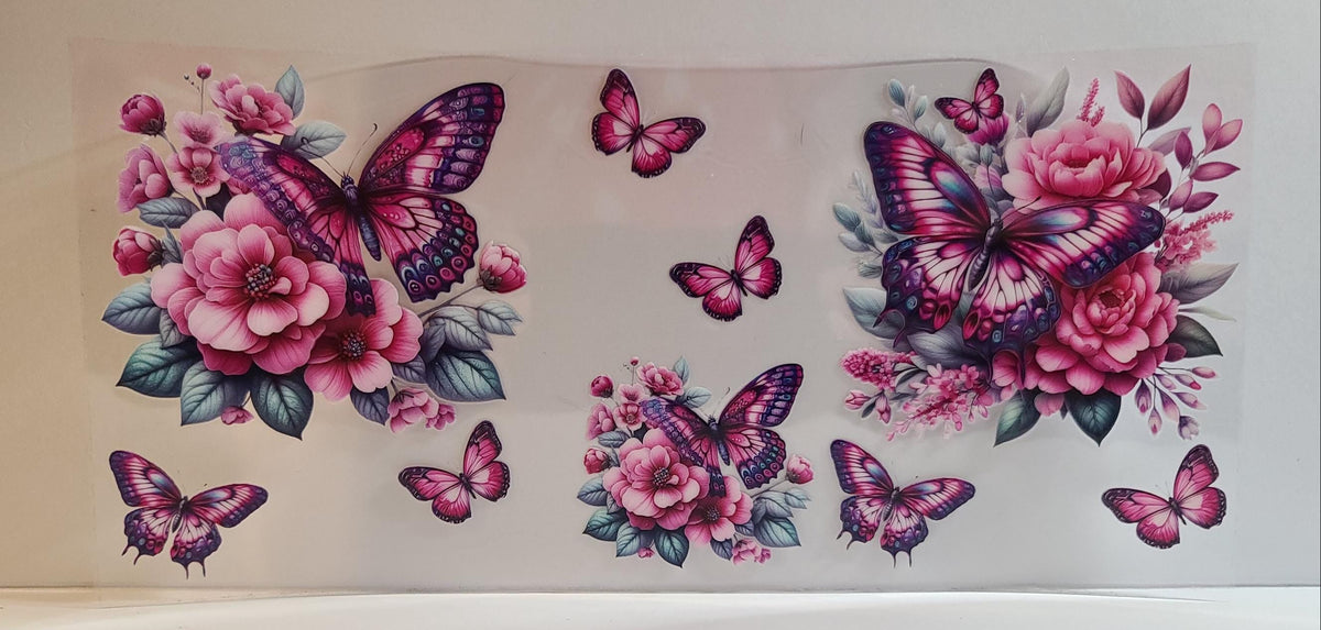 Flowers and Butterflies UV DTF 16oz Cup Wrap Design 2 – Ready to Apply