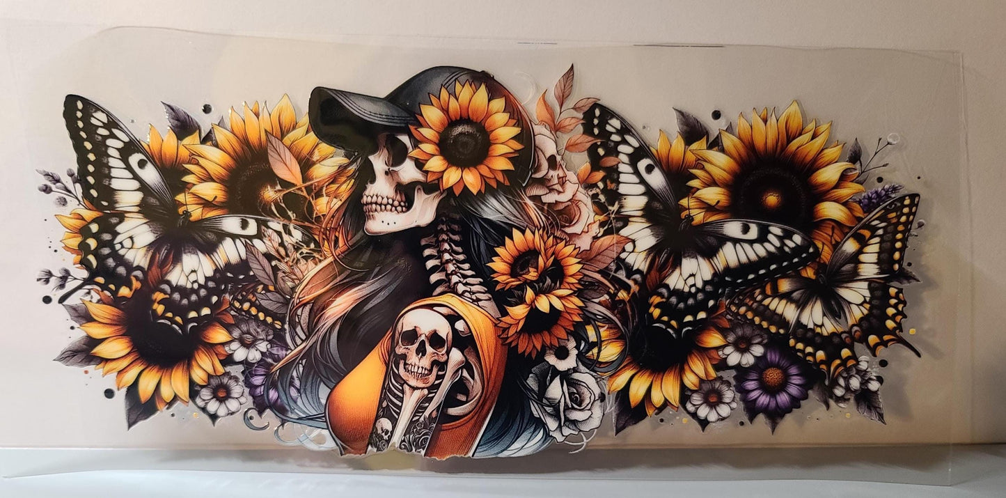 Skeleton Sunflower Butterfly Cup Wrap (16oz) FL56