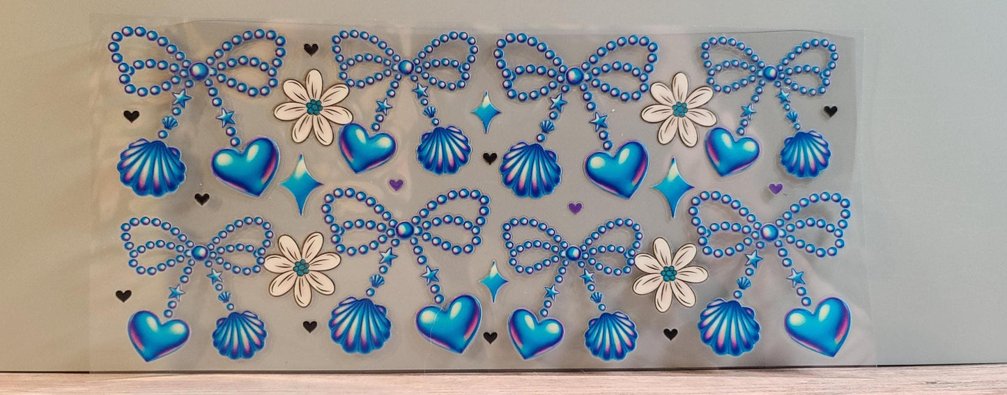 16oz Cup Wrap: Blue Bows, Hearts, Shells, Flowers (FL10)