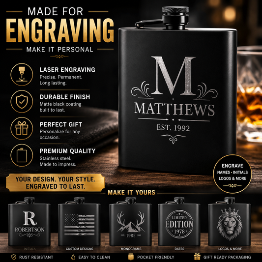 Custom Engraved Flask -8oz. Black
