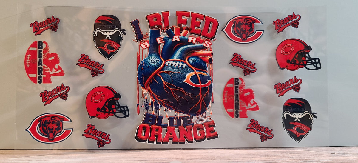 Chicago Blue and Orange Football Fan I Bleed Blue and Orange UV DTF 16oz Cup Wrap – Ready to Apply