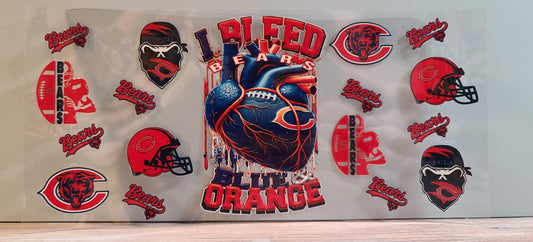 Chicago Blue and Orange Football Fan I Bleed Blue and Orange UV DTF 16oz Cup Wrap – Ready to Apply