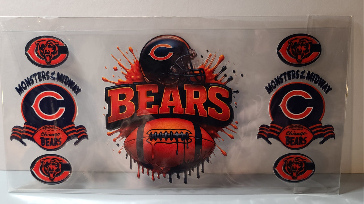 Chicago Blue and Orange Football Monsters of the Midway UV DTF 16oz Cup Wrap – Ready to Apply