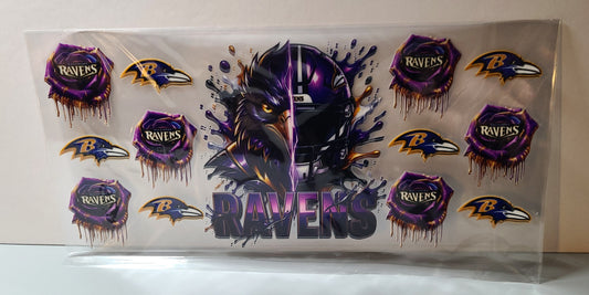 Black and Purple Pro Football Ravens Mascot UV DTF 16oz Cup Wrap Design 2 – Ready to Apply