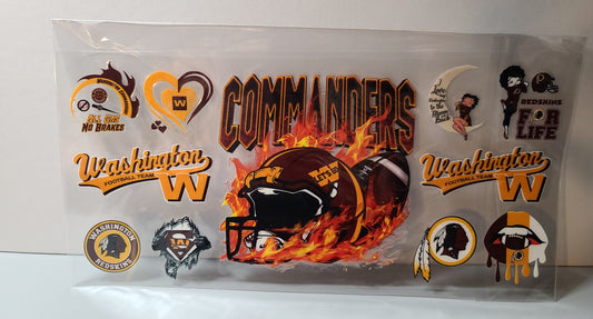 Burgundy and Gold Pro Football Commanders Mascot UV DTF 16oz Cup Wrap – Ready to Apply