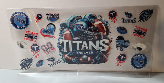 Navy Blue and Titan Blue Pro Football Titans Mascot UV DTF 16oz Cup Wrap – Ready to Apply
