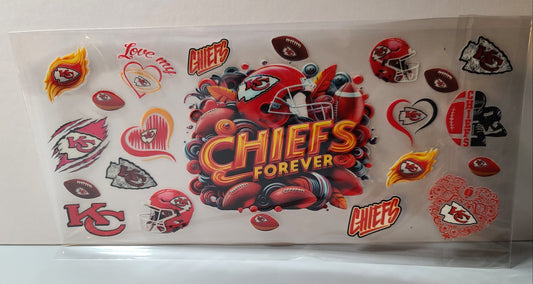 Red and Gold Pro Football Arrowhead Chiefs Mascot UV DTF 16oz Cup Wrap – Ready to Apply