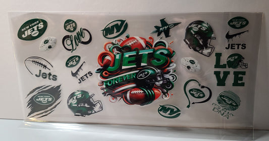 Green and White Pro Football Jets Mascot UV DTF 16oz Cup Wrap – Ready to Apply