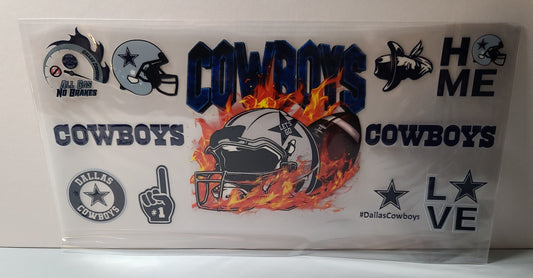 Navy Blue and Silver Pro Football Star Cowboys Mascot UV DTF 16oz Cup Wrap – Ready to Apply