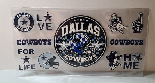 Navy Blue and Silver Pro Football Star Cowboys Mascot UV DTF 16oz Cup Wrap Design 2 – Ready to Apply