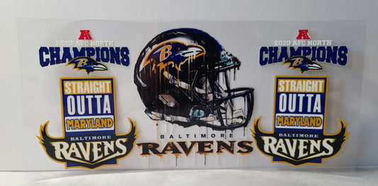 Black and Purple Pro Football Ravens Mascot UV DTF 16oz Cup Wrap Design 4 – Ready to Apply