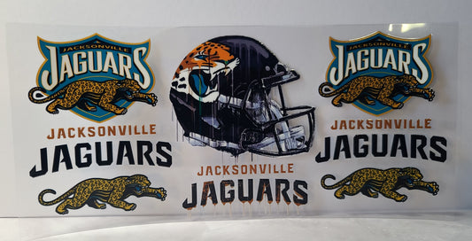 Teal and Black Pro Football Jaguars Mascot UV DTF 16oz Cup Wrap Design 1 – Ready to Apply