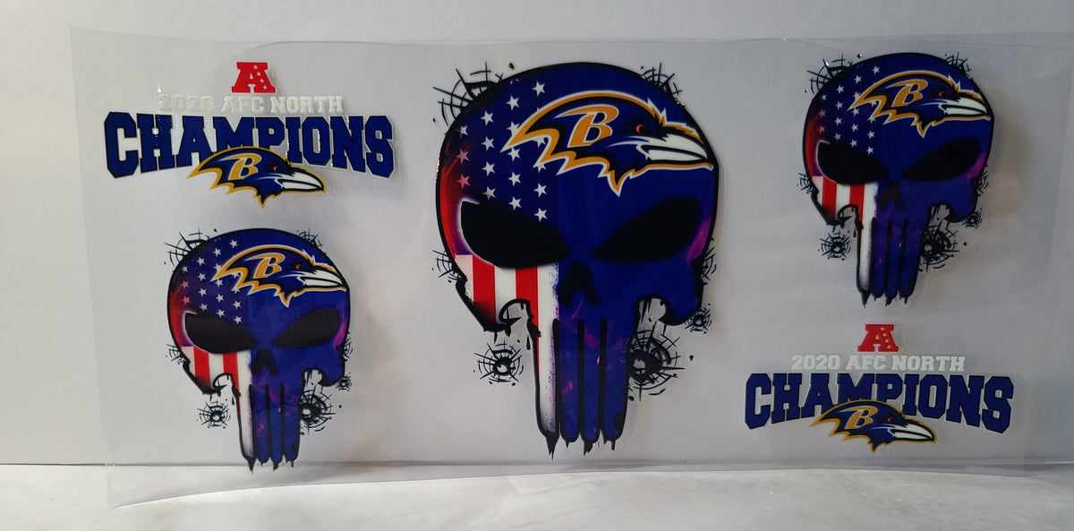 Black and Purple Pro Football Ravens Mascot UV DTF 16oz Cup Wrap Design 5 – Ready to Apply
