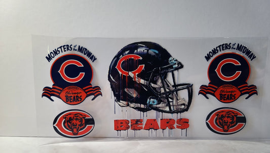 Navy Blue and Orange Pro Football Bears Mascot UV DTF 16oz Cup Wrap – Ready to Apply