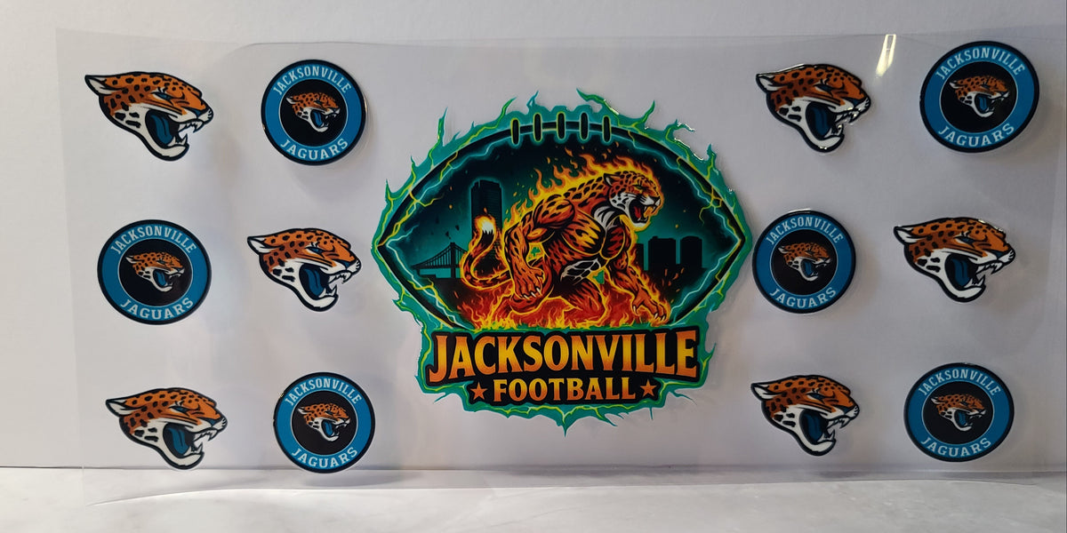 Teal and Black Pro Football Jaguars Mascot UV DTF 16oz Cup Wrap Design 2 – Ready to Apply