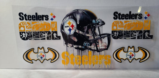 Black and Gold Pro Football Steelers Mascot UV DTF 16oz Cup Wrap – Ready to Apply