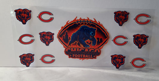 Navy Blue and Orange Pro Football Bears Mascot UV DTF 16oz Cup Wrap Design 2 – Ready to Apply