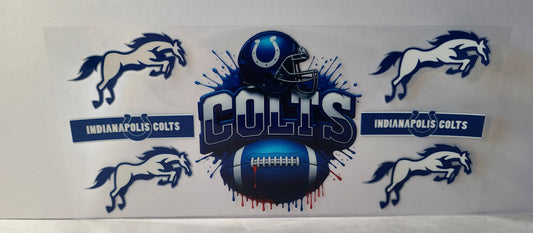 Royal Blue and White Pro Football Colts Mascot UV DTF 16oz Cup Wrap – Ready to Apply