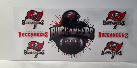 Red and Pewter Pro Football Buccaneers Mascot UV DTF 16oz Cup Wrap – Ready to Apply