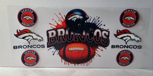 Orange and Navy Blue Pro Football Broncos Mascot UV DTF 16oz Cup Wrap – Ready to Apply