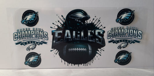 Midnight Green and Silver Pro Football Eagles Mascot UV DTF 16oz Cup Wrap – Ready to Apply